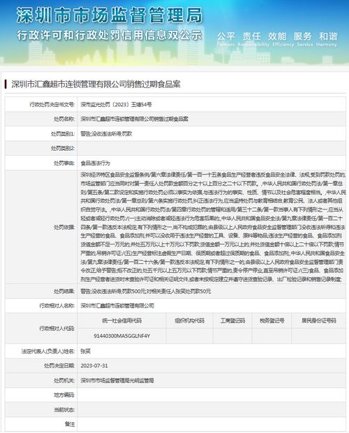 深圳市匯鑫超市連鎖管理銷售過期食品案
